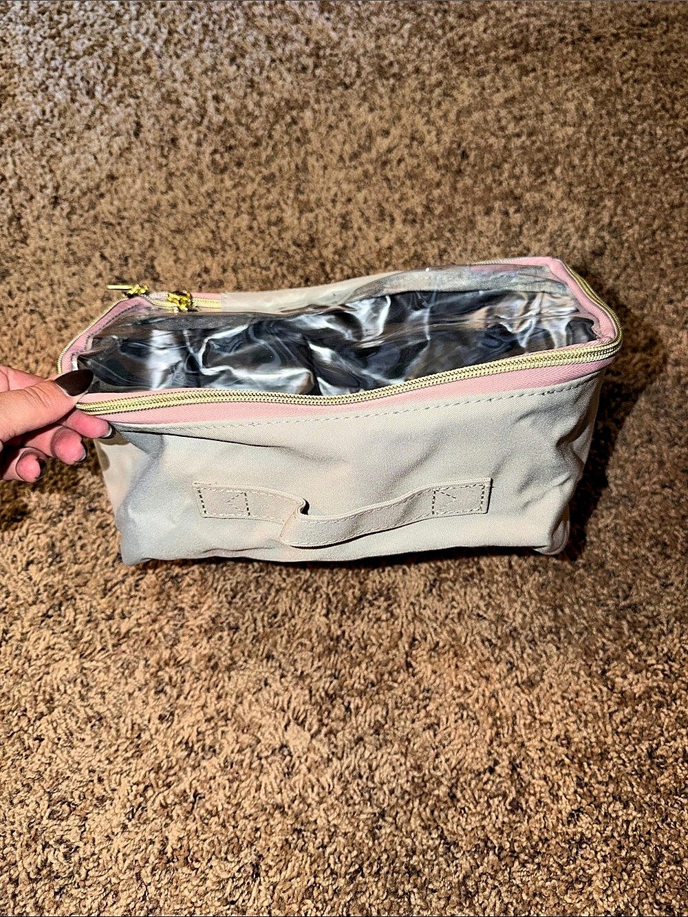 Calpak Small Clear Cosmetics Case in White & Pink
